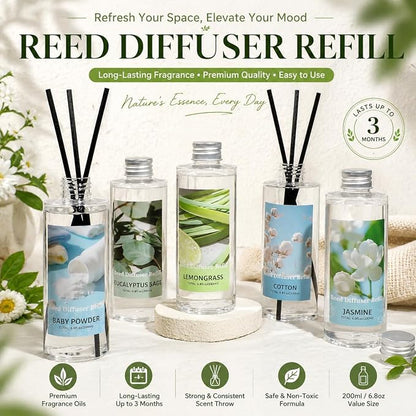 SCENTORINI Reed Diffuser Oil Refill, Eucalyptus Sage Diffuser Oil 6.76 Fl Oz, Natural Scented Essential Oil Refill Long Lasting Summer Home Fragrance for Room Spa Aromatherapy Bathroom Home Decor