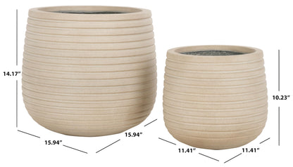 SAFAVIEH Outdoor - Jasper Beige Cement Ficonstone Planter Pot Set of 2 with Drainage Hole, Frost Resistant Garden Planters for Patio, Deck, Indoor Outdoor Use (PAT1535B-SET2)