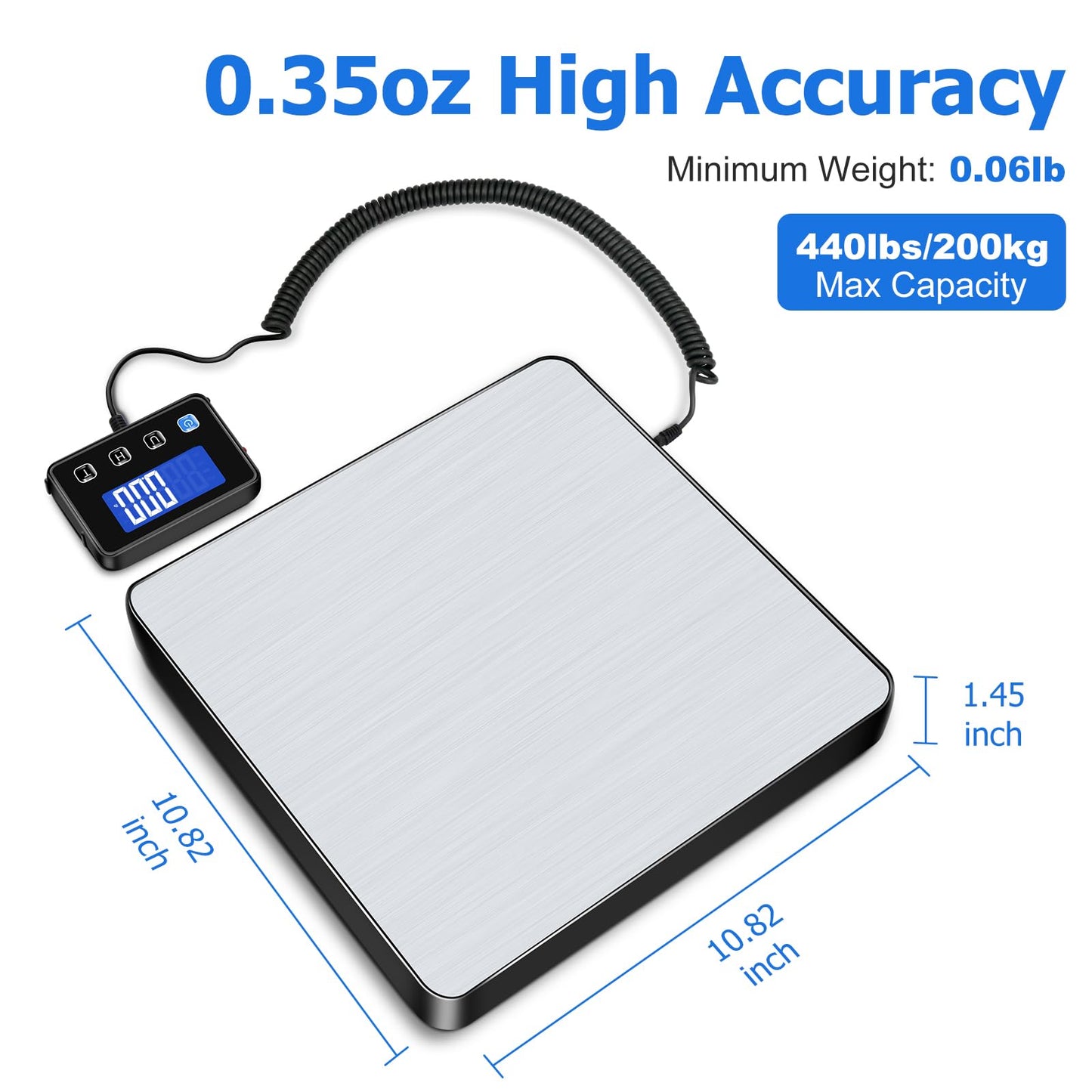 KUAIVO Shipping Scale, 440 lbs/0.35oz High Accurate Digital Postal Scale with Hold/Tare Function, Shipping Scale for Small Business, Packages, Luggage, Home Use, Battery & Charging Cable Include