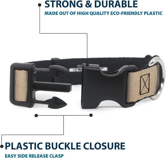 Dog Collar Plastic Clip Natural Hemp 18 to 32 Inches 1.5 Inch Wide