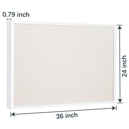 OWLKELA 24'' x 36'' Linen Bulletin Board, White Framed Corkboard, White Oak Frame Linen Cork Board, Vision Board and Decorative Hanging Pin Board