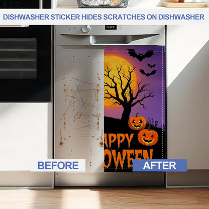 Halloween Pumpkin Bat Dishwasher Magnet Cover,Front Dishwasher Cover Decoration Reusable Decorative Magnetic Cover for Home Kitcen Appliance 23x26 Inch