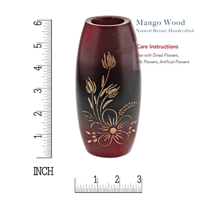 AeraVida Bold and Vibrant Flower Garden Red Mango Tree Wood Flower Vase | Hand-Carved Decorative Wooden Vase for Home or Office | Rustic Nature-Inspired (3 in (Diameter) x 6 in (Tall), 2, 2)