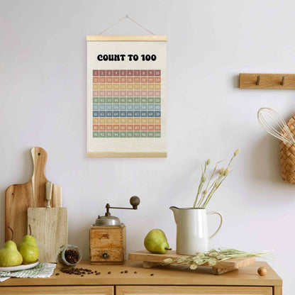 TLESKE Boho Classroom 1-100 Number Hundreds Chart Poster Hanger Frame, Homeschool Hanging Wall Art Decor for Toddlers Kids Room Nursery Playroom, Preschool Prek Learning Educational Poster, 16x24