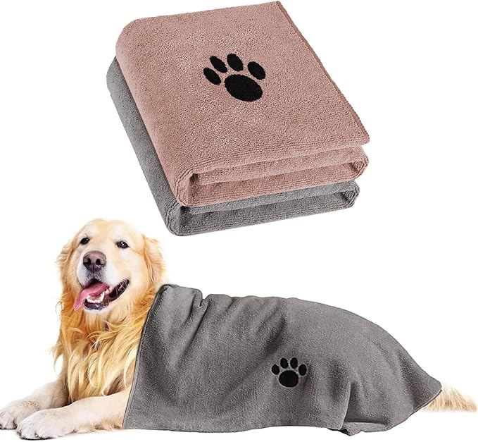 Puomue Microfiber Dog Towels for Drying Dogs, Super Absorbent and Soft Pet Grooming Towel, 40 Inch X 23.6 Inch, Perfect for Large, Medium or Small Dogs (Grey + Brown, 41" L x 23.6" W)