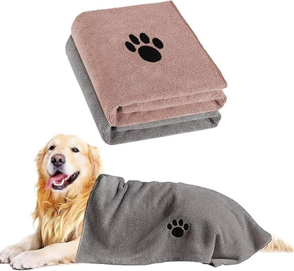 Puomue Microfiber Dog Towels for Drying Dogs, Super Absorbent and Soft Pet Grooming Towel, 40 Inch X 23.6 Inch, Perfect for Large, Medium or Small Dogs (Grey + Brown, 41" L x 23.6" W)