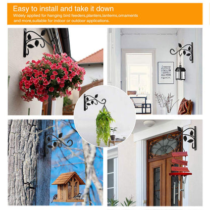 4 PCS Metal Hanging Hook Plants Brackets, 12 Inch Iron Wall Mount Bracket Durable Rust-Resistant Plant Hanger Hook for Hanging Plants Bird Feeder Lantern Wind Chimes