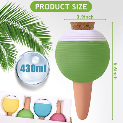 4PCS Plant Watering Globes, Large Terracotta Automatic Watering Stake Devices with Wooden Stopper for Pots, Planters, Indoor, Outdoor