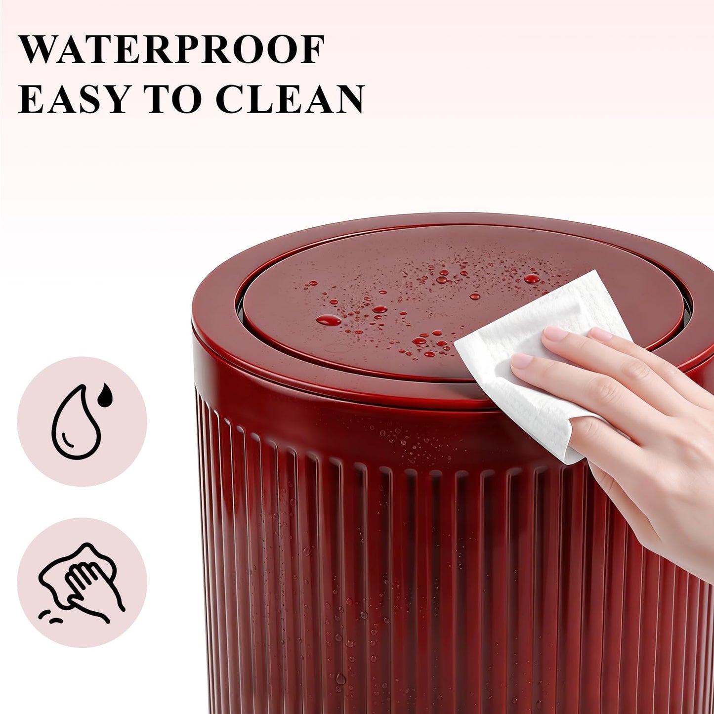 JiatuA Small Bathroom Trash Can with Lid, 2.1 Gallon Garbage Can with Pop-Up Lid Trash Bin Round Wastebasket for Kitchen Bedroom Office Living Room Toilet College Dorm, Red
