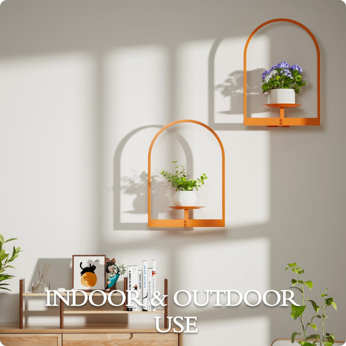 BUTUNITA Orange Metal Wall Plant Holder - 2-Pack Wall Mounted Plant Stands and Hanging Holders for Indoor Planter and Flower Pot - Arch Decor Shelf for Plant Storage (Pot Not Included)
