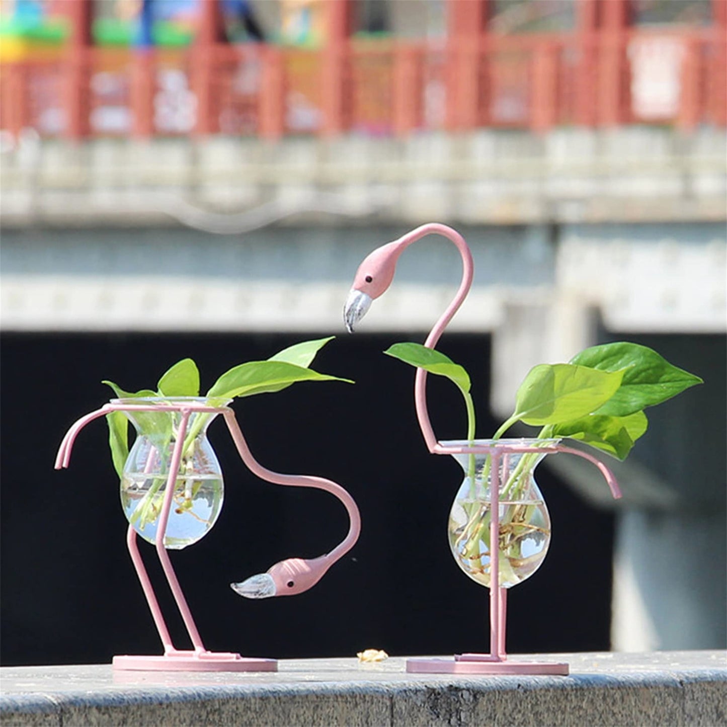 Pink Flamingo Hydroponics Planter Bulb, Propagation Planter for Home Office Desk Decor (Pink, Upright)