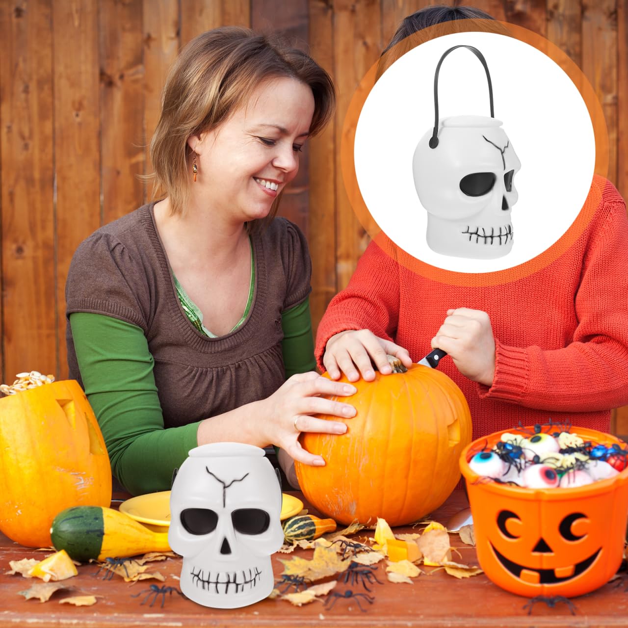 STOBAZA Halloween Candy Bucket for Kids Halloween Skull Bowl with Handle, Treat or Trick Sweets Snack Bucket