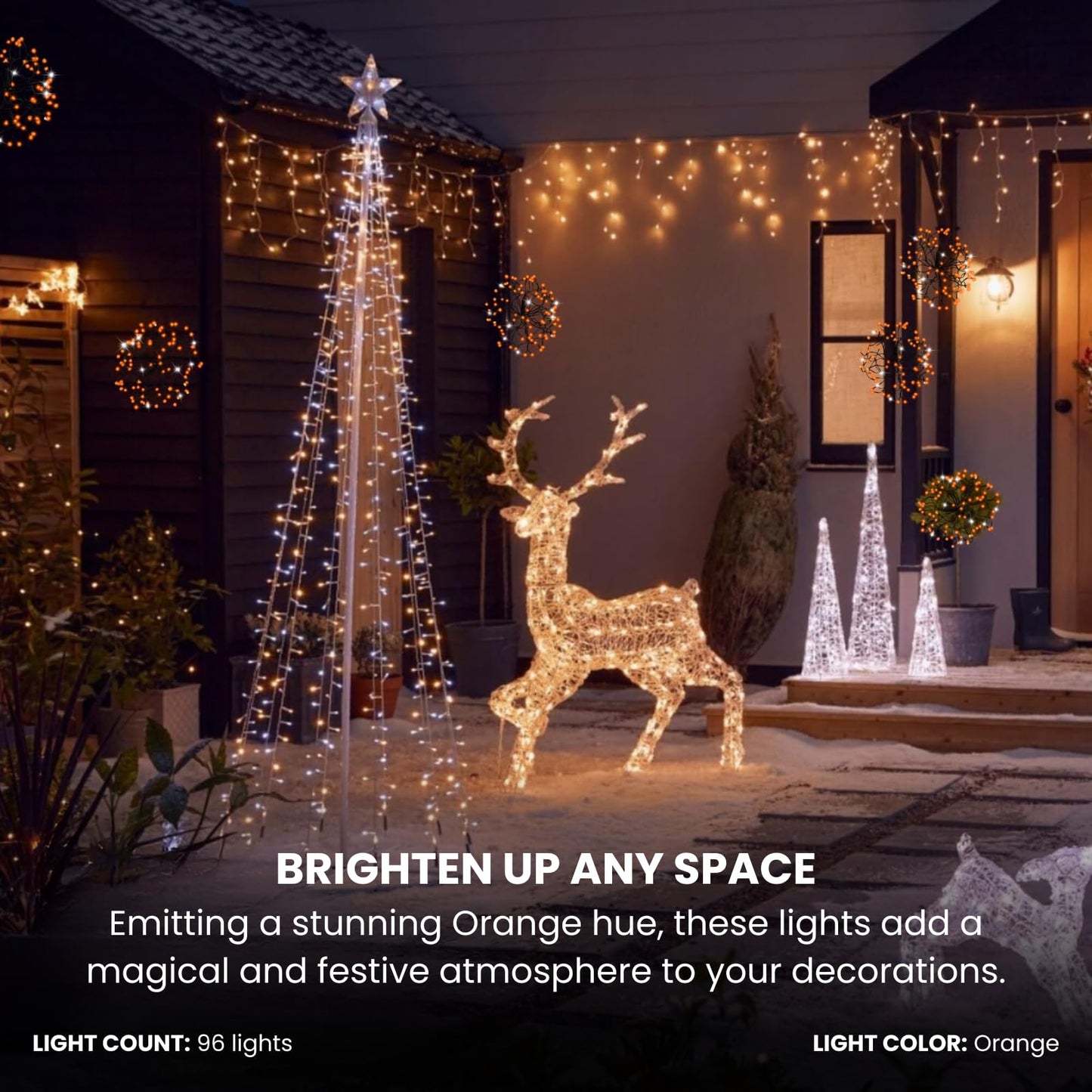 Holiday Bright Lights 16-Inch Halloween 3D Shimmering Sphere 96-Count 5mm LED Bulbs Indoor Outdoor Black and Dark Orange