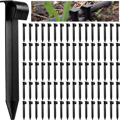 Honoson 80 Pcs Irrigation Stakes Tubing Hold Down Anchor Stakes 1/2" PE Plastic Garden Hose Stake 6 Inch Plastic Drip Tubing Anchor for Greenhouse, Lawn, Patio, Vegetable Plot