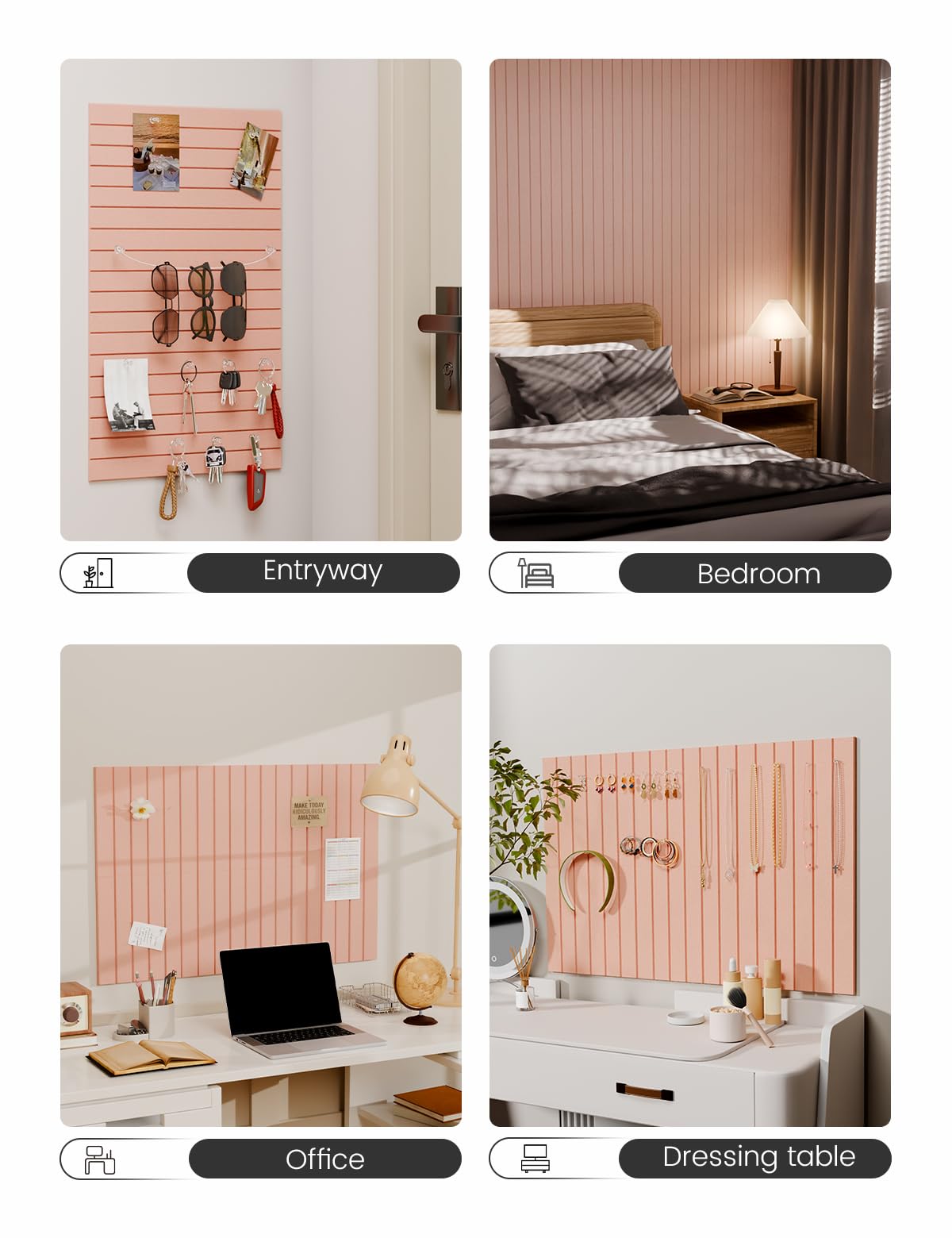 Felt Bulletin Board Tiles -28"x18" with 40 Adhesive Tabs, Cork Board Alternative for Office Decor, Push Pin Board Wall Organizer 6-Pack (Pink)