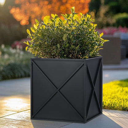 BAYN Metal Square Planter Box Tall Planters for Outdoor Plants Modern Heavy Duty with Drainage Holes for Outside Indoor Patio Deck - Black, 17”x 17”x 18”