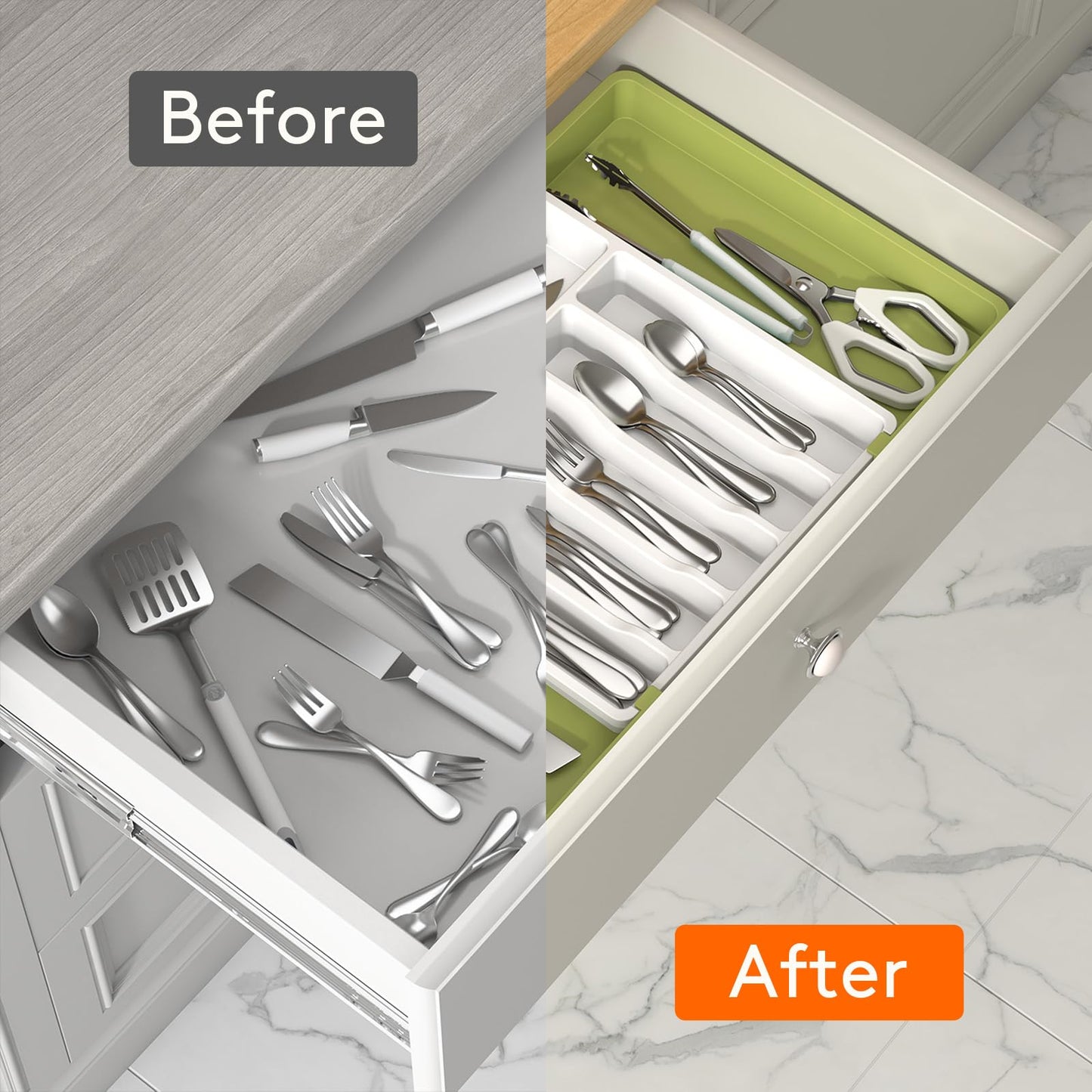 Lifewit Silverware Drawer Organizer, Expandable Utensil Tray for Kitchen, BPA Free Flatware and Cutlery Holder, Adjustable Plastic Storage for Spoons Forks Knives, 8.5"-14.1" x 12.1", Black