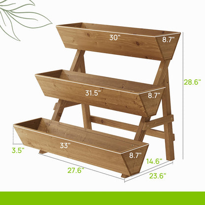Dawnyard 3-Tiers Wooden Raised Garden Bed Tiered Planter Box Flower Pots Vertical Garden Planter Wood Plant Stand for Vegetables Flowers Herbs for Patio, Balcony, Freestanding (Brown L)