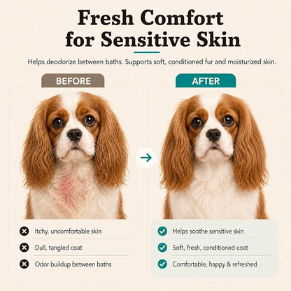 Natural Dog Company Sensitive Skin Dog Deodorizing Spray: Ideal with Sensitive Skin Dog Shampoo, Long Lasting Dog Perfume, Dog Spray Deodorizer, Neutral Scented Dog Spray with hints of Lavender, 8 oz