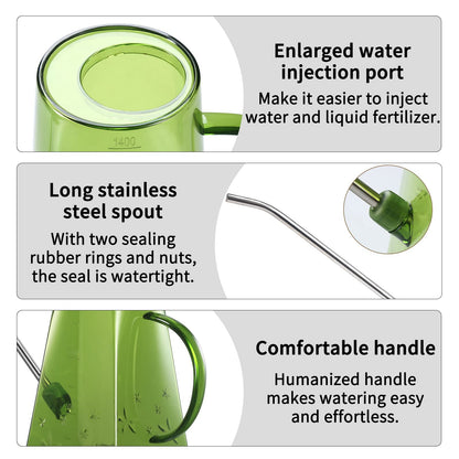 Goowin Watering Can Indoor Plants, 47 oz Long Spout House Plant Flower Watering Can, Creative Wide Opening Plastic Watering Can with 16 oz Spray Bottle & 8.5 oz Squeeze Bottle, Green