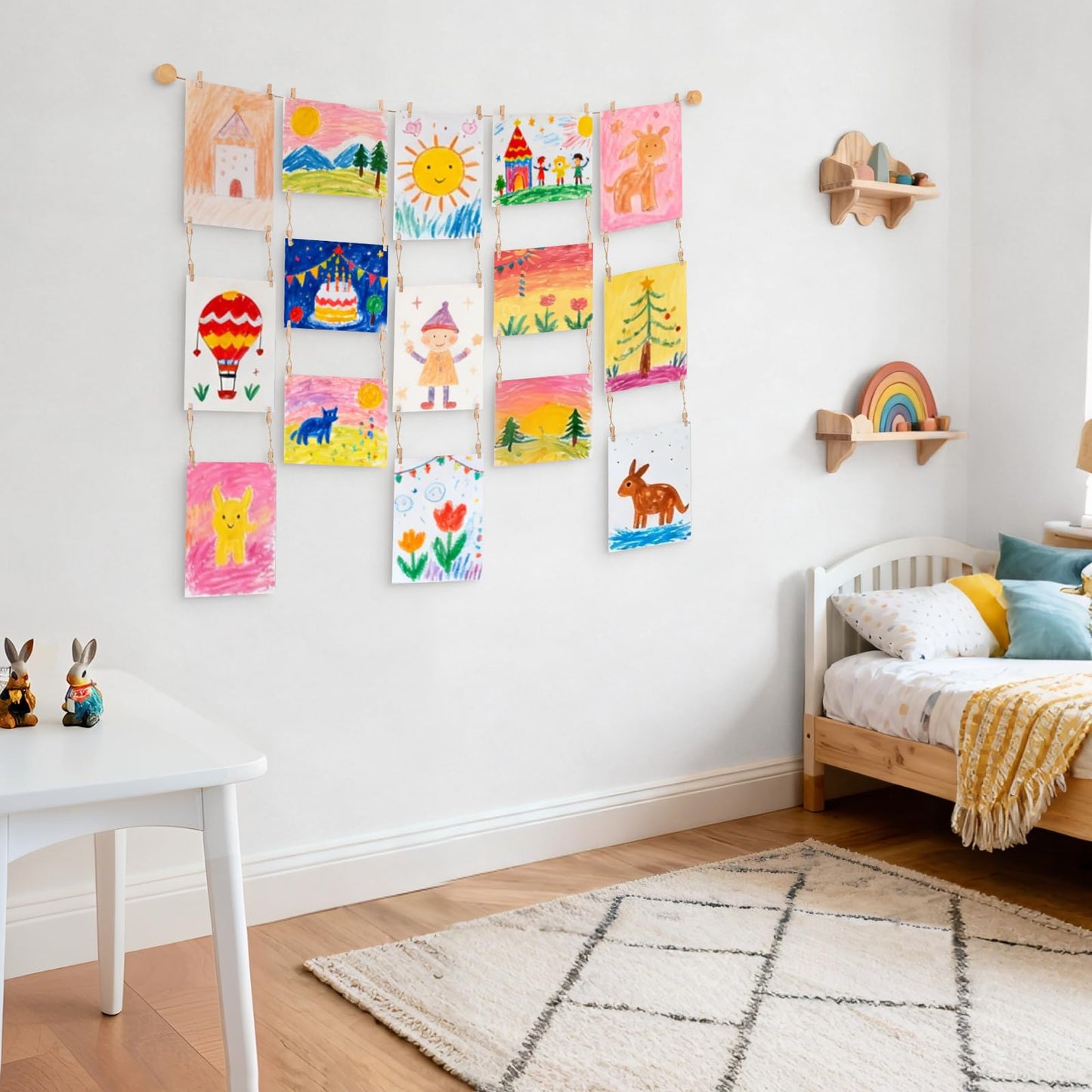 Mkono Macrame Hanging Photo Display and Art Display for Kids Artwork for Bedroom, Living Room, Nursery, Dorm, Teen Girl Gifts, Set of 3