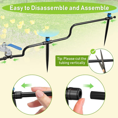 118FT Drip Irrigation System, Garden Watering System, Quick-Connect Drip Irrigation Kit for Lawn Raised Bed Greenhouse, Plant Watering System with 1/4'' Drip IrrigationTubing, Drip Emitters,Connectors
