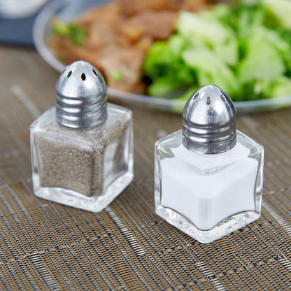 Pack of 4 Clear Glass Mini Cube Salt & Pepper Shakers with Stainless Tops and BONUS Easy Fill Funnel (Silver) by NetSellsIt