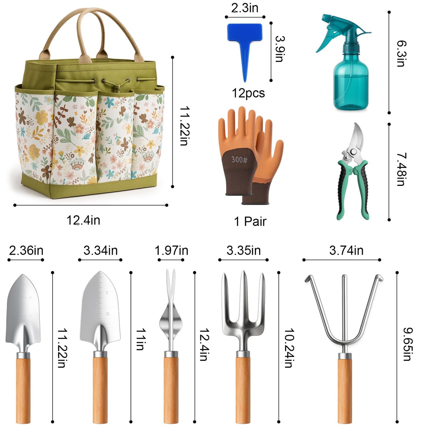 Gardening Tools 10-Piece Heavy Duty Gardening Tool Set with Fashion Durable Tote Organizer Bag, Rust-Proof Non-Slip Hand Tools, Ideal Gardening Gift for Women Gardener Gifts