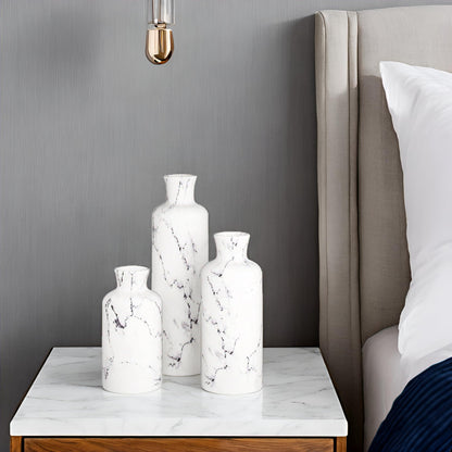 Creative Scents White Marble Look Vases Home Decor - Vase Set of 3 - Perfect for Holding Pampas Grass, Dried/Fresh Flowers, Vases for Your Kitchen, Bedroom, Office, Living/Dining Room, or Shelf Decor