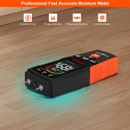 LASELION 2-in-1 Pin & Pinless Moisture Meter MS03 – Accurate Moisture Detection for Wood, Concrete, Drywall, and More – LCD Display with Hold Function, Flashlight, and Auto Power Off