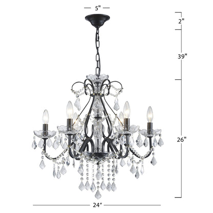 Bestier Black Vintage Candle Chandelier Lighting Fixture, 6 E12 Bulbs Required, D24in x H26in