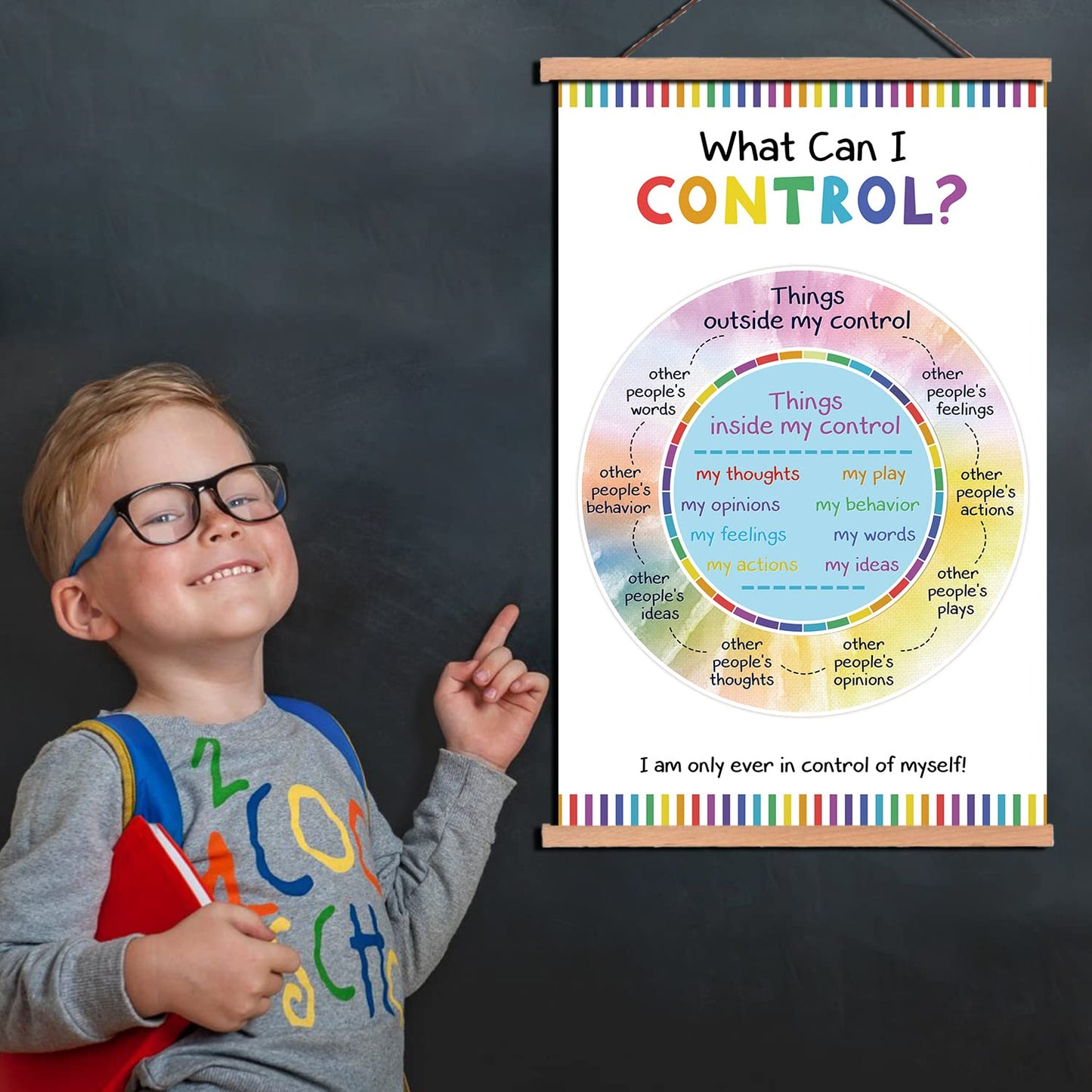 KAIRNE Colorful what can i control wall art Inspirational Quote with Wood Magnetic Hanger Frame(15.7X25 Inch) Calm Zone Poster School Counselor Gifts Motivational Art Print for Kids Classroom, Office