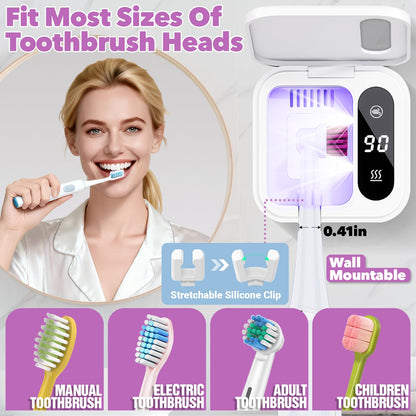 Toothbrush Sanitizer Case and Holders, DRMXBU Wall Mounted Toothbrush Holder with LED Screen, Rechargeable Travel Toothbrush Cleaner Case with Light Air Dry, Tooth Brush Covers for Bathrooms (White)