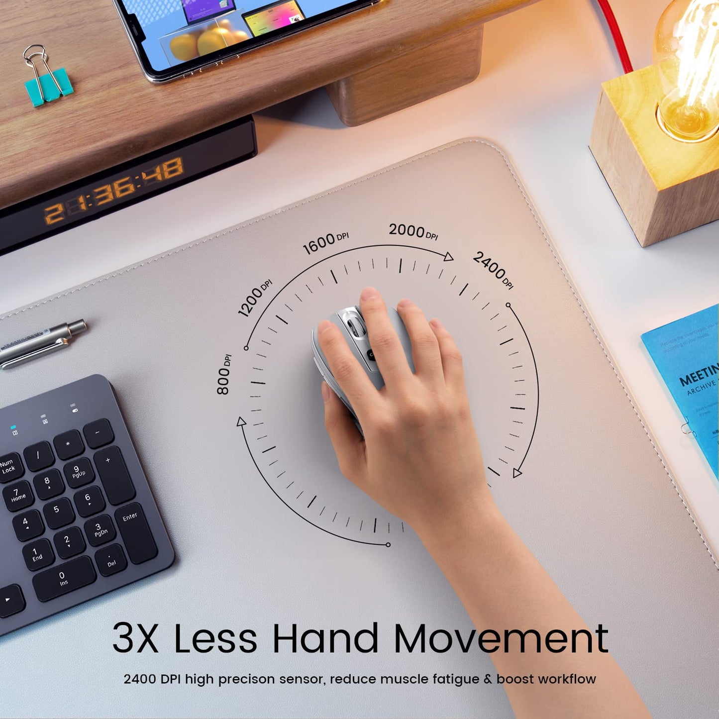 Wireless Mouse, D-09 Computer Mouse USB Cordless Mice for Laptop, Ergo Grips, Lightspeed 5-Level 2400 DPI, 16 Months Battery, Portable for PC Mac Chromebook (Black)