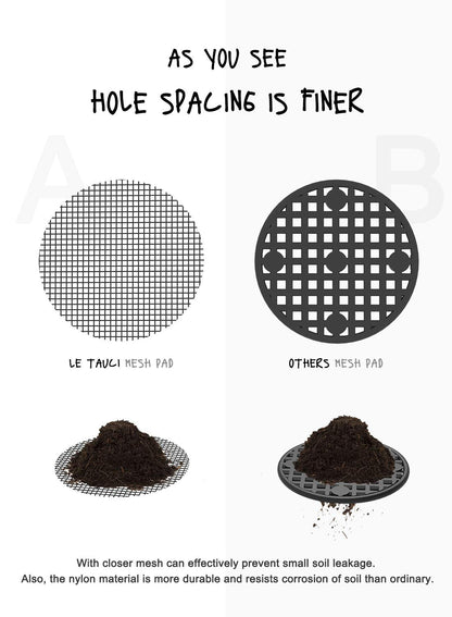 LE TAUCI Ceramic Plant Pots, 4.1+5.1+6.5 Inch Set with 50 Pack 2" Flower Pot Hole Mesh Pad Bundle, Planter with Drainage Hole and Saucer, White