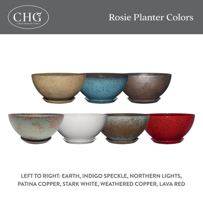 Classic Home and Garden by Growscape Rosie Modern Planter w/Drainage - Contemporary Planter Bowls - Shallow Round Vases for Small Plants - Versatile Indoor & Outdoor Pots (10” Weathered Copper)