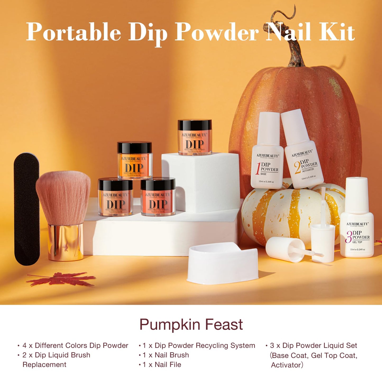 AZUREBEAUTY Dip Powder Nail Kit Starter, All Season Skin Tone Nude Brown 4 Colors Acrylic Dip Powder Liquid Set with Base/Top Coat Activator for French Nail Art Manicure DIY Salon Gifts