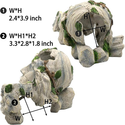 relaqcc Reptile Cave Hideout Tank Accessories Decorations, Aquarium Hideaway Cave Fish Tank Decorations for Amphibians, Betta Fish, Shrimp, Lizards, Leopard Gecko