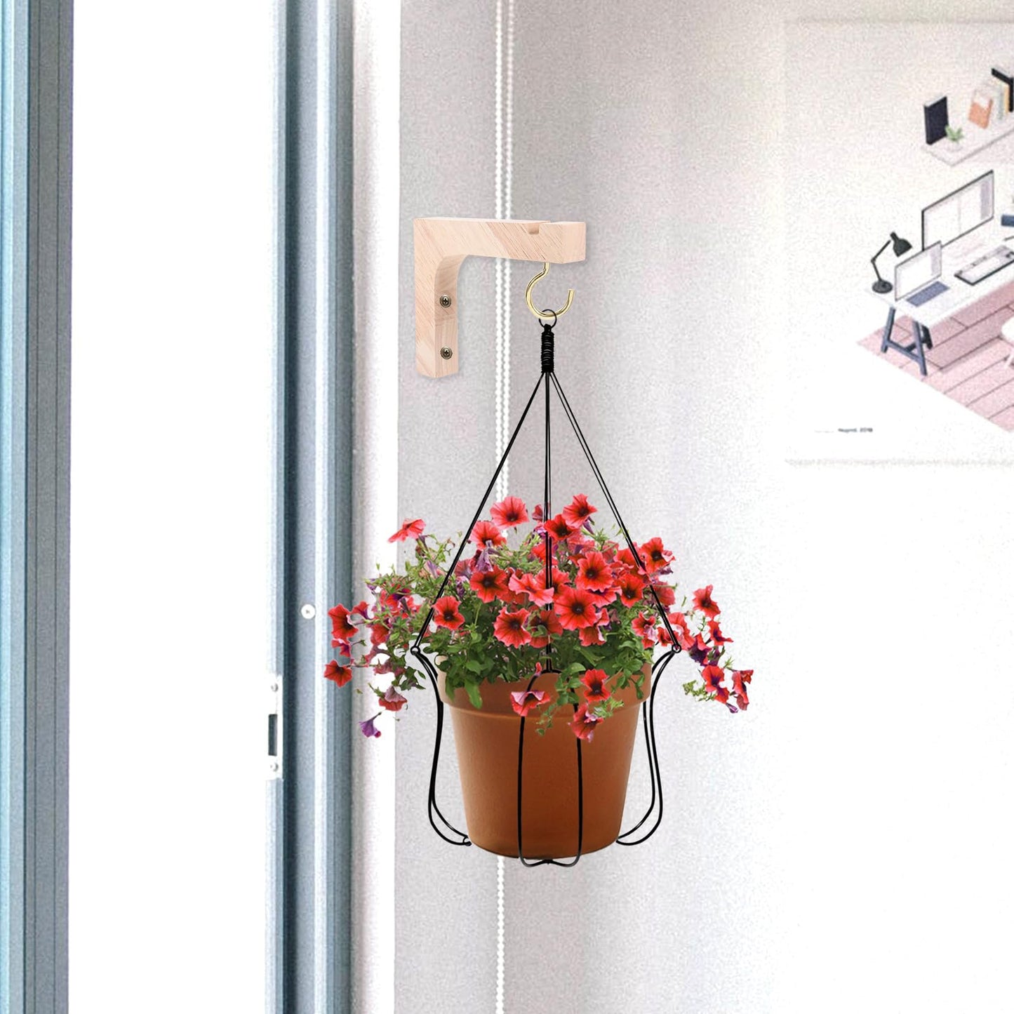Happyyami Wooden Plant Hanging Hooks 2pcs Heavy Duty Wall Mount Brackets for Indoor and Outdoor Plant Hangers Natural Wood Color