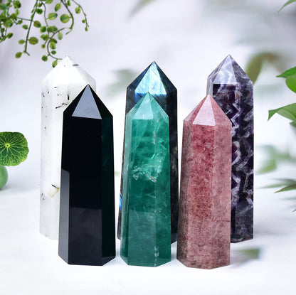 FZBHRO Large Green Fluorite Quartz Towers Crystal Point Obelisk 6 Faceted Healing Crystal Stone Wand for Beginer Meditation Gift 2.2-2.6 Pound