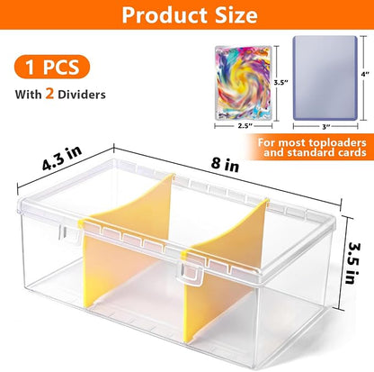 SAMYUCHO Trading Card Storage Box with 2 Dividers for 500 Sports Cards, Plastic Bulk Display Holder Collection Organizer Cases Container Fit for Baseball Football Playing Magic Cards 1 Pcs