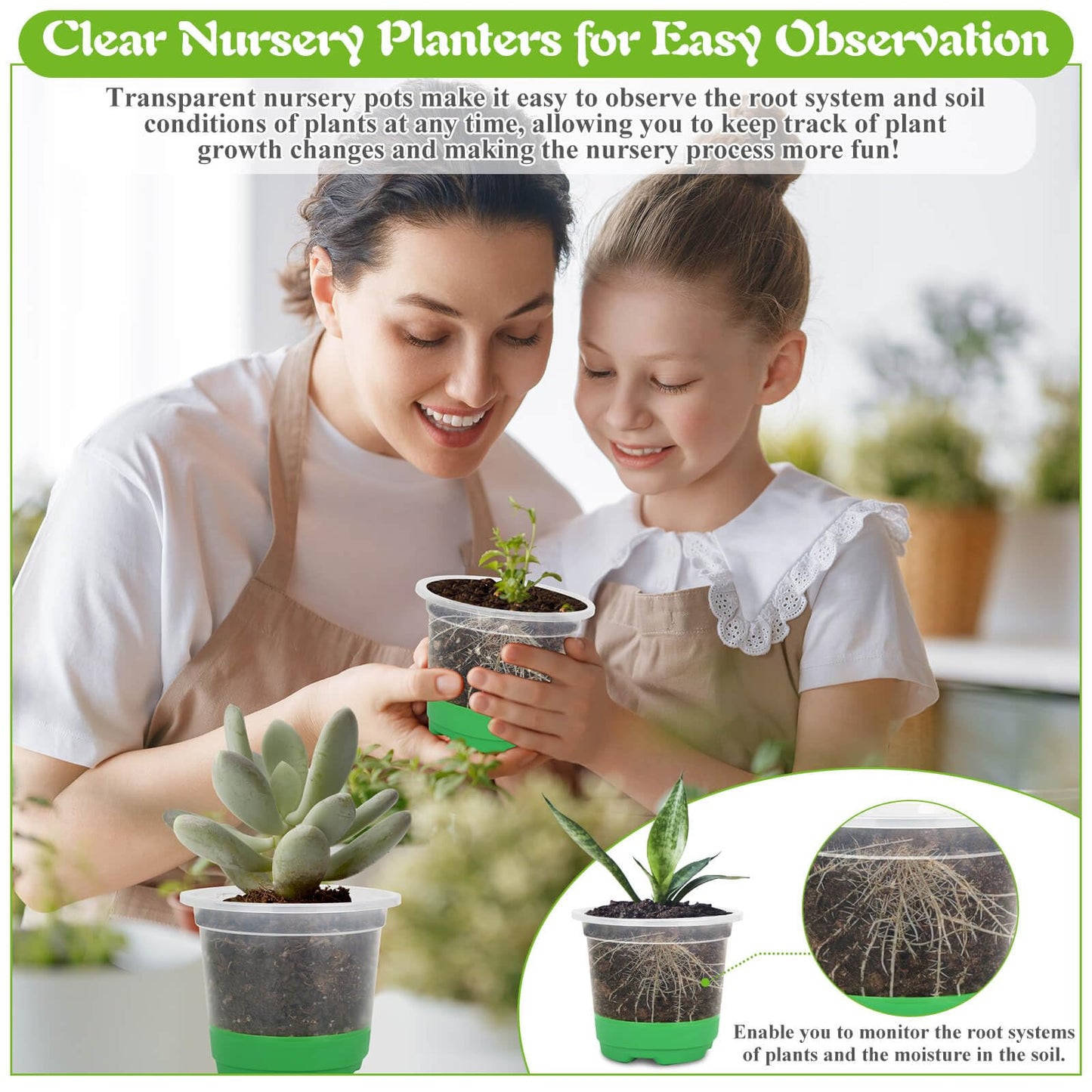 Caffox 51PCS Reusable Seed Starter Kit Includes 26 Packs 3 Sizes Clear Nursery Pots with Silicone Base, Repotting Mat, Gardening Gloves, Plant Labels and Seedling Tools for Easy Transplant