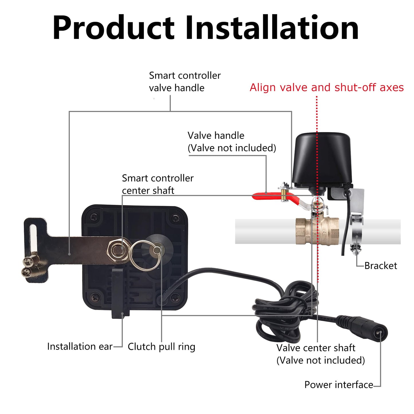 UJV Ufairy WiFi Universal Ball Valve Smart Water Shutoff Manipulator Domotique Controller Compatible with Alexa Google No Hub Required Works 2.4 GHz only, Black, 5.26*4.8*3.7in, (GR-W-105N)