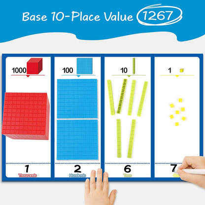 Torlam 131 PCS Base Ten Blocks for Math - Place Value Blocks, Plastic Base 10 Math Manipulatives 1st Grade, Math Counters, Math Cubes, Counting Cubes for Kids Kindergarten Math