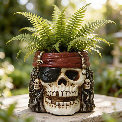 Skull Planter, Skulls Flower Pot, Skull Bowl, Skeleton Succulent Pots, Gothic Plant Pots with Drainage, Goth Statue Flower Pots, Indoor/Outdoor Pirate Figurine, Halloween Decoration, Funny Home Decor