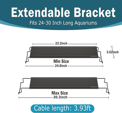 24/7 Mode LED Aquarium Light for 24-30 Inch Plant & Fish Tank, IP68 Full Spectrum Light, Sunrise-Daylight-Moonlight, White Red Green Blue Pink LEDs with Extendable Brackets for Freshwater