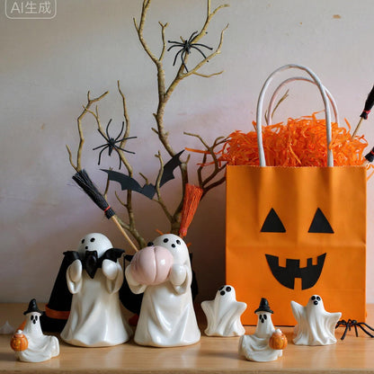 Threehoney 8 Pcs Halloween Ghost Figurine Resin Ghost Sculpture Statue Cute Halloween Decorations Spooky Tiered Tray Decor for Indoor Home Table Centerpieces Party Kitchen Tabletop Shelf