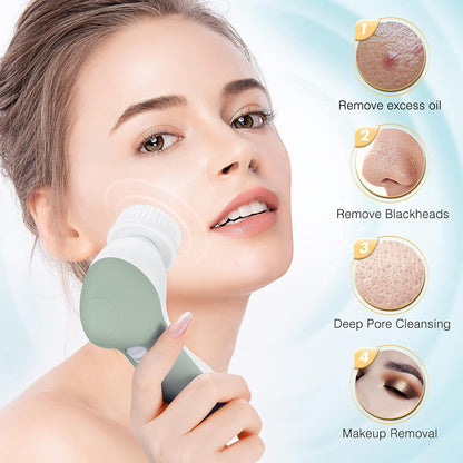 COSLUS Facial Cleansing Brush Silicone Face Scrubber: 2 in1 FBS-D Electric Exfoliating Massage Device Waterproof Deep Cleaning Exfoliation Rotating Spa Machine - Electronic Skin Care Wash Clean System