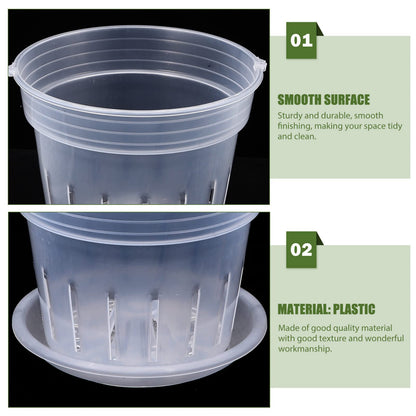 Toddmomy Slotted Orchid Pot with Tray 7.20X7.20X5.94In Clear Plastic Flower Pot for Indoor Gardening and Nursery Plants with Ventilation Holes