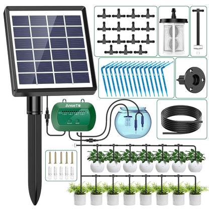 Anseto Solar Drip Irrigation System, Automatic Watering Kit with Split Design & Anti-Siphon Valve, 12 Modes Garden Irrigation System with 49ft Hose for 15 Potted Plants, Patio, Balcony & Greenhouse
